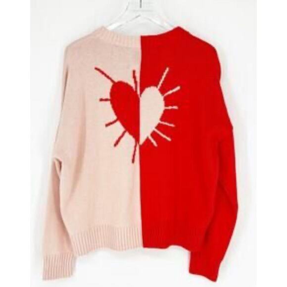 Kerri Rosenthal Red Size Medium Sweater Heart V Neck XO NEW - Picture 1 of 2